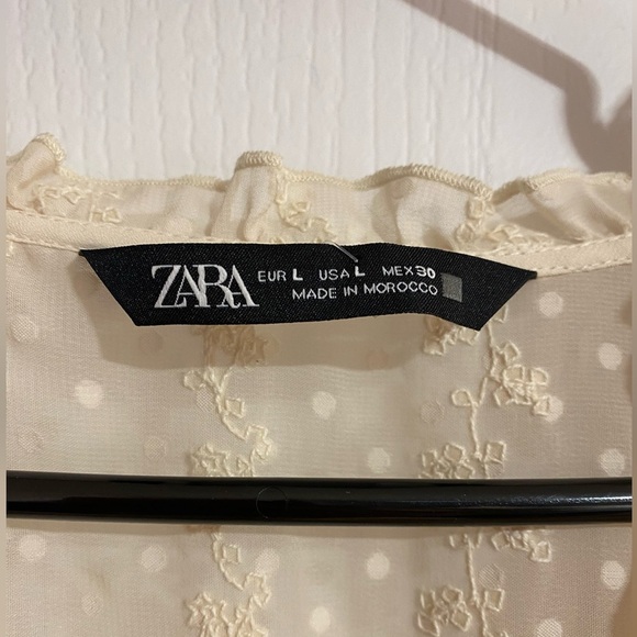 Zara Cream Ruffled Maxi Front Slip Cinched Waist V-Neck Coastal Dress Size Large - Picture 12 of 13